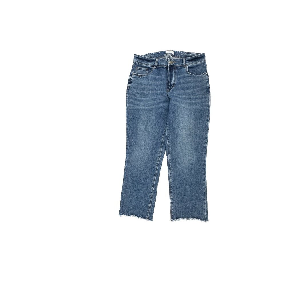 LOFT Jeans Women 6P Dark Blue‎ Curvy Straight Raw Hem Denim 17391